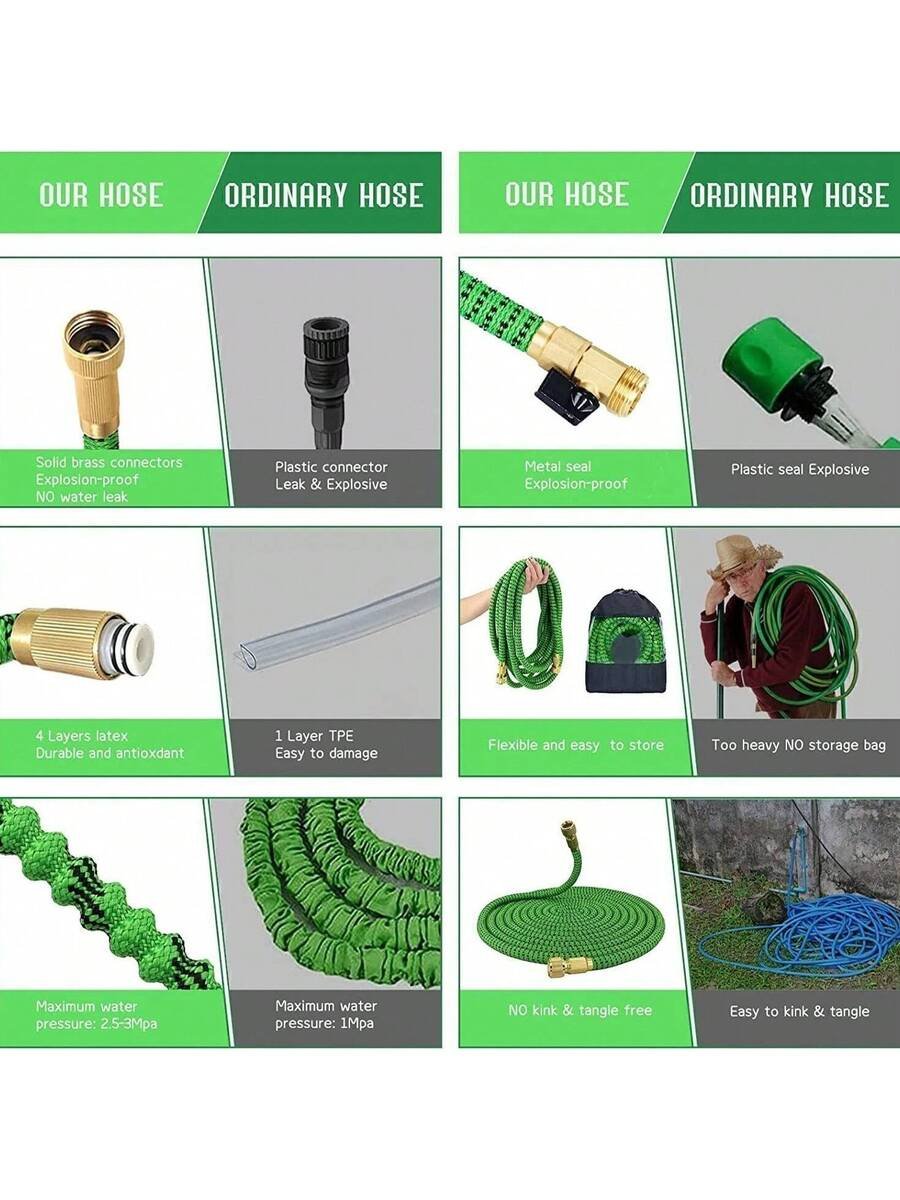 Manguera de agua para jardín flexible, expandible y resistente, de lujo, de 50 a 100 pies - Imagen 10