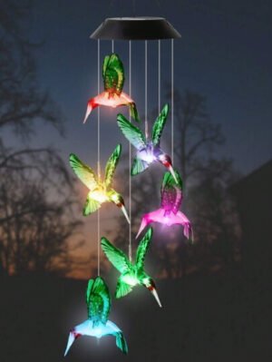 1 pieza Móvil solar con luces cambiantes de color para colgar Móvil de luz solar con campanas de viento impermeables con LED para jardín, balcón, patio, césped, regalo de Halloween, Navidad, Acción de Gracias