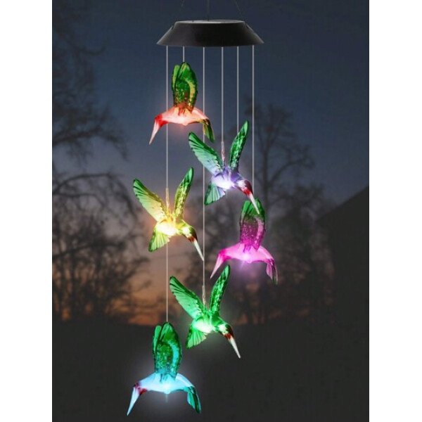 1 pieza Móvil solar con luces cambiantes de color para colgar Móvil de luz solar con campanas de viento impermeables con LED para jardín, balcón, patio, césped, regalo de Halloween, Navidad, Acción de Gracias