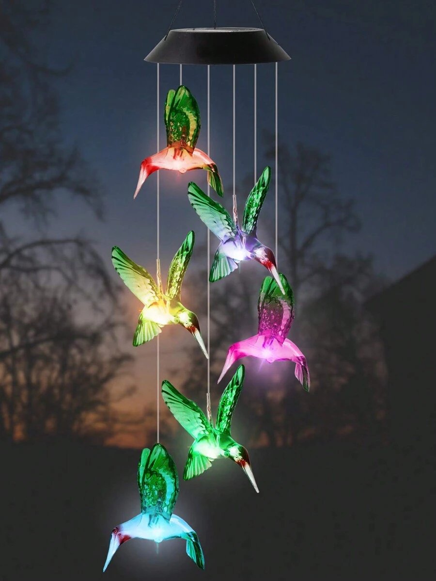 1 pieza Móvil solar con luces cambiantes de color para colgar Móvil de luz solar con campanas de viento impermeables con LED para jardín, balcón, patio, césped, regalo de Halloween, Navidad, Acción de Gracias - Imagen 2