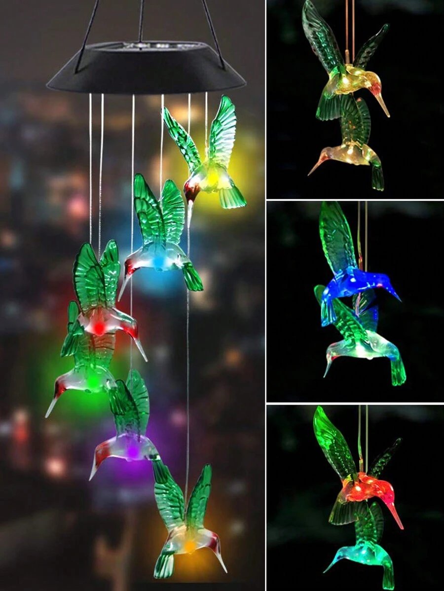 1 pieza Móvil solar con luces cambiantes de color para colgar Móvil de luz solar con campanas de viento impermeables con LED para jardín, balcón, patio, césped, regalo de Halloween, Navidad, Acción de Gracias - Imagen 3