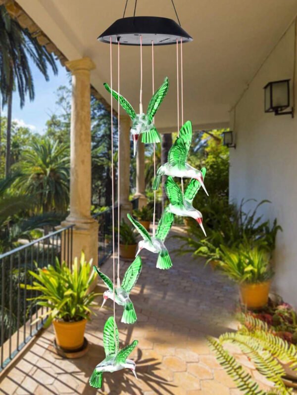 1 pieza Móvil solar con luces cambiantes de color para colgar Móvil de luz solar con campanas de viento impermeables con LED para jardín, balcón, patio, césped, regalo de Halloween, Navidad, Acción de Gracias - Imagen 4