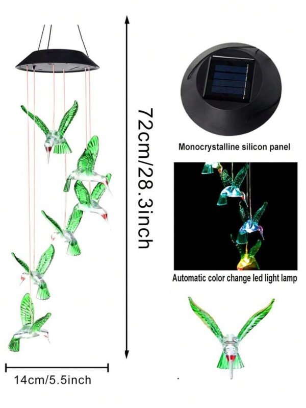 1 pieza Móvil solar con luces cambiantes de color para colgar Móvil de luz solar con campanas de viento impermeables con LED para jardín, balcón, patio, césped, regalo de Halloween, Navidad, Acción de Gracias - Imagen 5