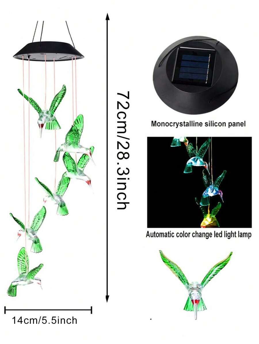 1 pieza Móvil solar con luces cambiantes de color para colgar Móvil de luz solar con campanas de viento impermeables con LED para jardín, balcón, patio, césped, regalo de Halloween, Navidad, Acción de Gracias - Imagen 5