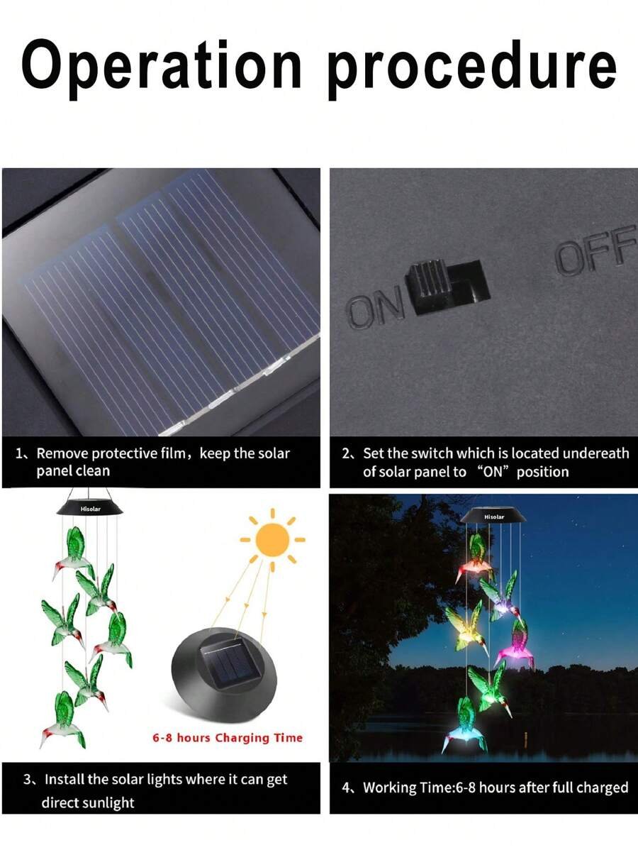 1 pieza Móvil solar con luces cambiantes de color para colgar Móvil de luz solar con campanas de viento impermeables con LED para jardín, balcón, patio, césped, regalo de Halloween, Navidad, Acción de Gracias - Imagen 6