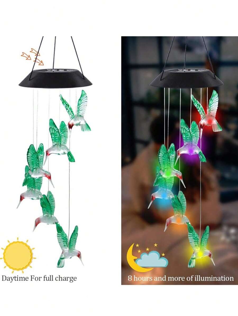 1 pieza Móvil solar con luces cambiantes de color para colgar Móvil de luz solar con campanas de viento impermeables con LED para jardín, balcón, patio, césped, regalo de Halloween, Navidad, Acción de Gracias - Imagen 7