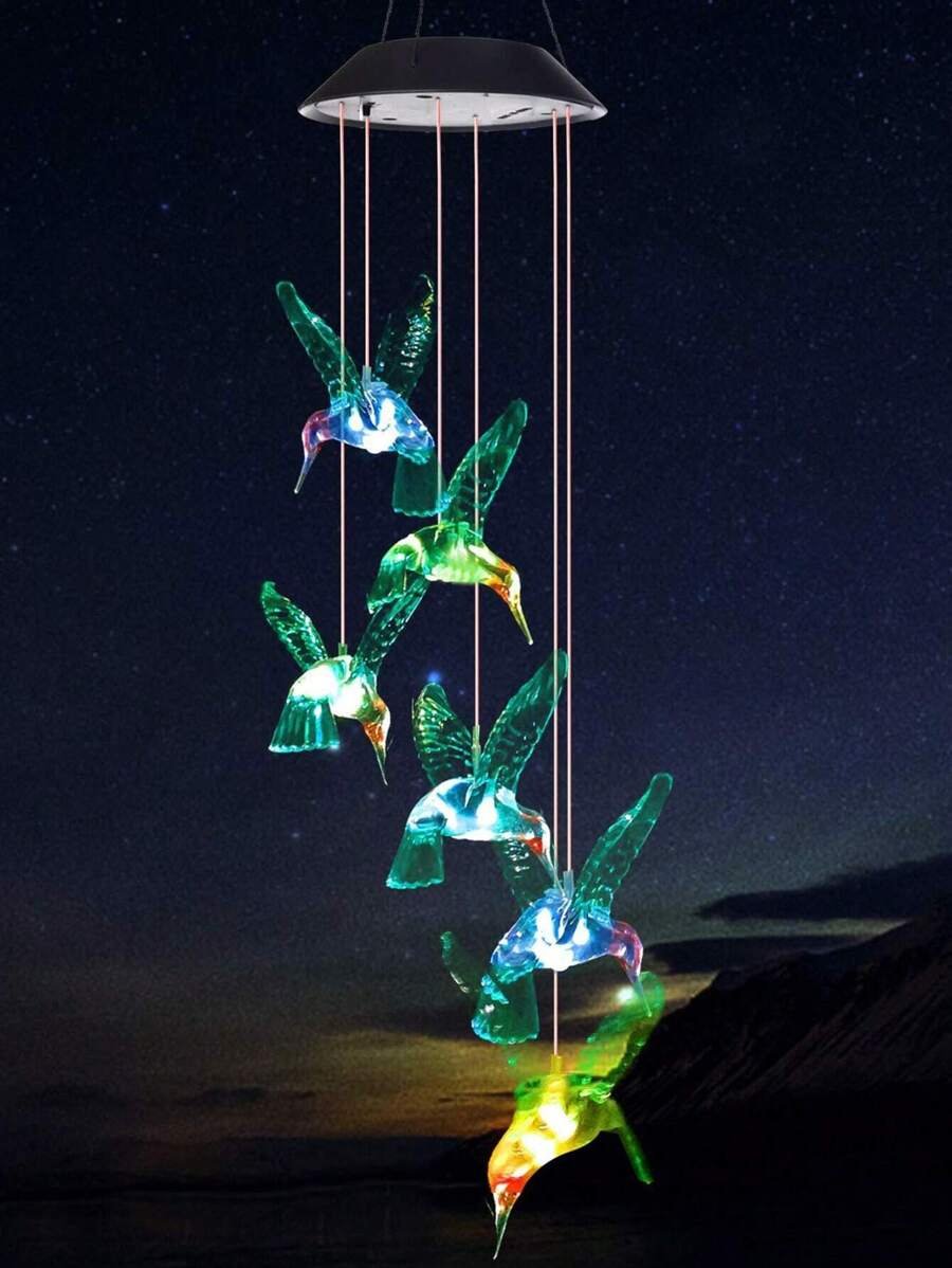 1 pieza Móvil solar con luces cambiantes de color para colgar Móvil de luz solar con campanas de viento impermeables con LED para jardín, balcón, patio, césped, regalo de Halloween, Navidad, Acción de Gracias - Imagen 9