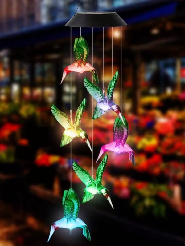 1 pieza Móvil solar con luces cambiantes de color para colgar Móvil de luz solar con campanas de viento impermeables con LED para jardín, balcón, patio, césped, regalo de Halloween, Navidad, Acción de Gracias - Imagen 11