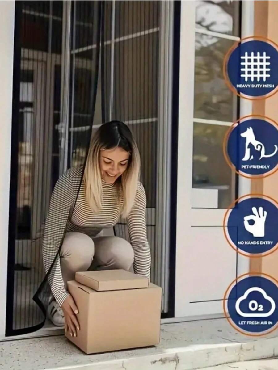 Puerta mosquitera magnética: adecuada para 81,28 cm x 203,20 cm, autosellante, resistente, partición de malla manos libres, cierre magnético - Imagen 3
