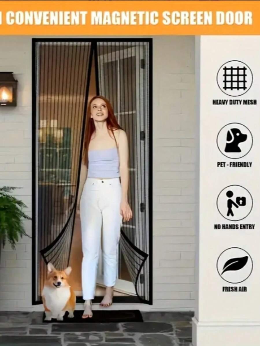 Puerta mosquitera magnética: adecuada para 81,28 cm x 203,20 cm, autosellante, resistente, partición de malla manos libres, cierre magnético - Imagen 4