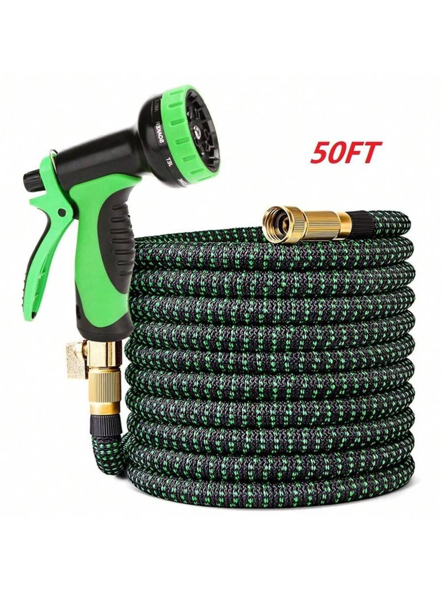 Manguera de jardín retráctil, manguera de jardín expansible flexible de lujo 4X talla grande resistente de 25, 50, 75, 100 pies, manguera ligera sin dobleces ni fugas, negra y verde - Imagen 12
