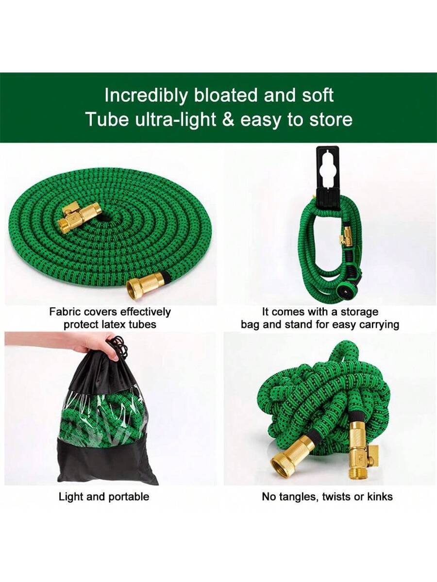Manguera de jardín retráctil, manguera de jardín expansible flexible de lujo 4X talla grande resistente de 25, 50, 75, 100 pies, manguera ligera sin dobleces ni fugas, negra y verde - Imagen 18
