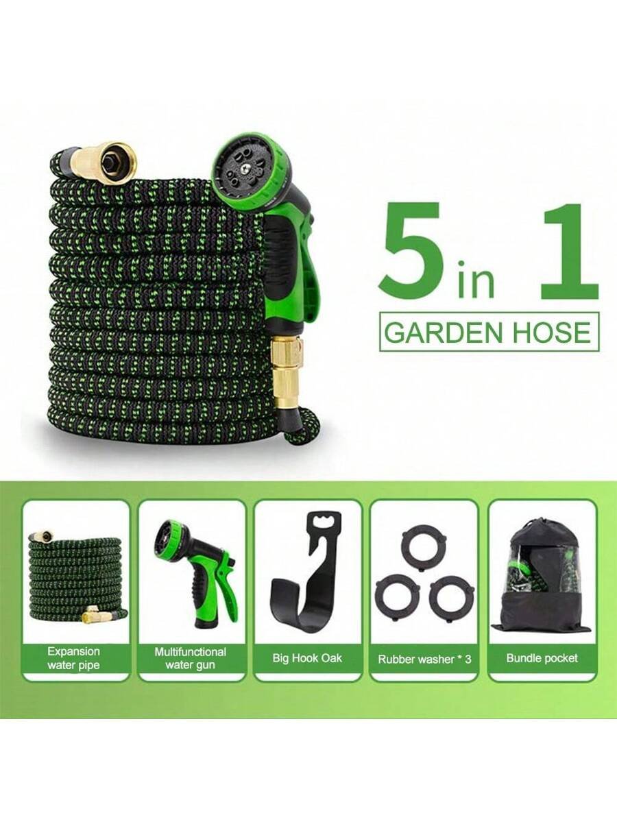 Manguera de jardín retráctil, manguera de jardín expansible flexible de lujo 4X talla grande resistente de 25, 50, 75, 100 pies, manguera ligera sin dobleces ni fugas, negra y verde - Imagen 33