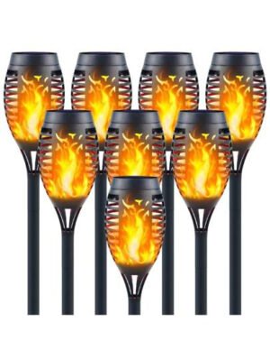 Paquete de 8 luces solares para exteriores con 12 LED: antorchas solares con llama parpadeante para decoración de jardín, iluminación de caminos actualizada, lámpara decorativa impermeable para exteriores, patio, césped, antorchas Tiki.