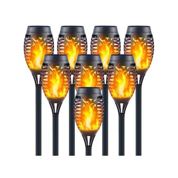 Paquete de 8 luces solares para exteriores con 12 LED: antorchas solares con llama parpadeante para decoración de jardín, iluminación de caminos actualizada, lámpara decorativa impermeable para exteriores, patio, césped, antorchas Tiki.