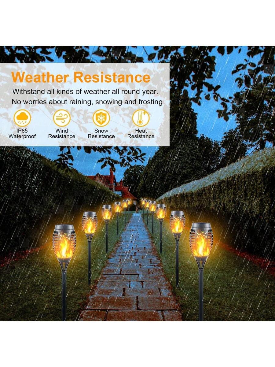 Paquete de 8 luces solares para exteriores con 12 LED: antorchas solares con llama parpadeante para decoración de jardín, iluminación de caminos actualizada, lámpara decorativa impermeable para exteriores, patio, césped, antorchas Tiki. - Imagen 4