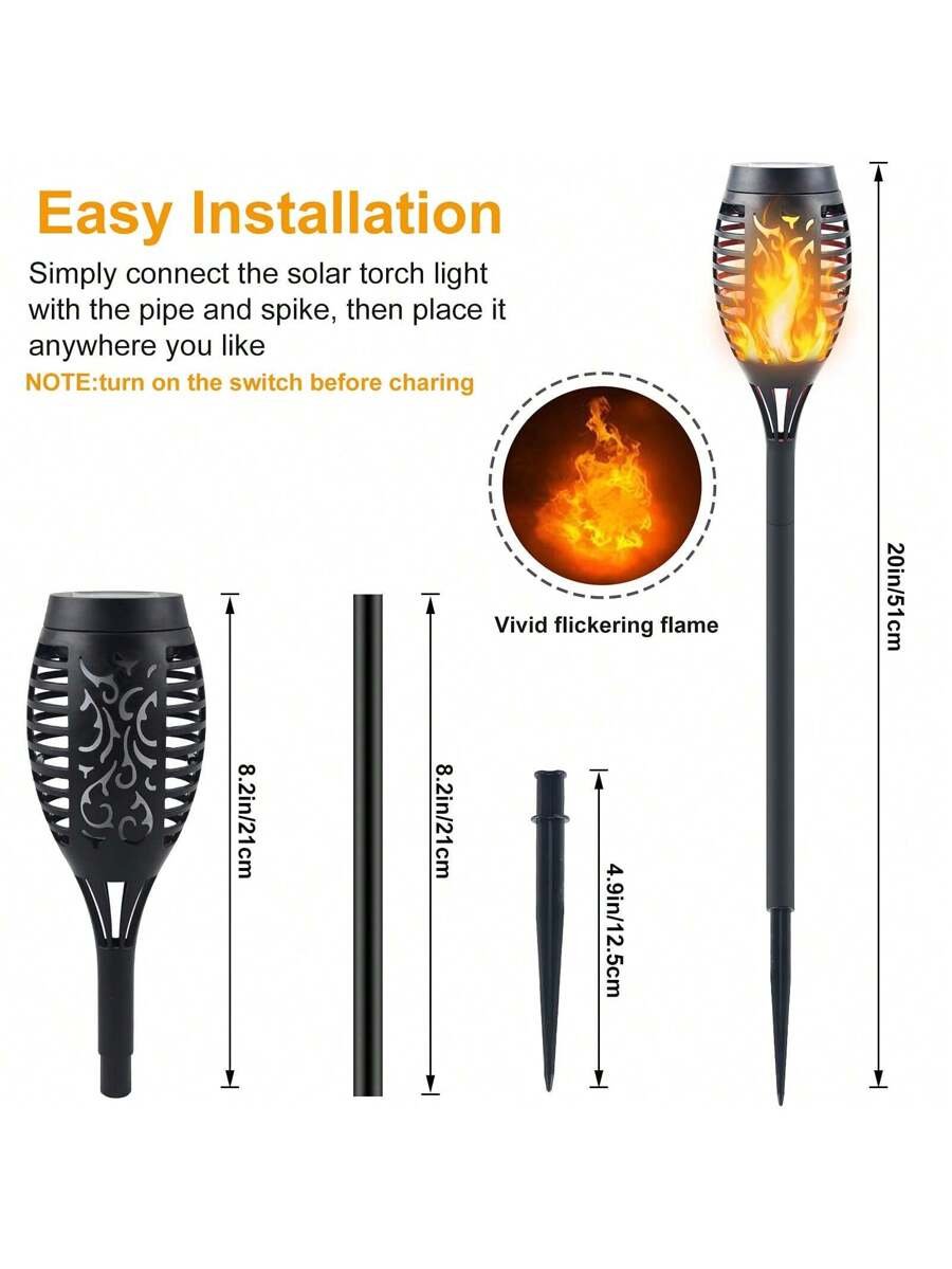 Paquete de 8 luces solares para exteriores con 12 LED: antorchas solares con llama parpadeante para decoración de jardín, iluminación de caminos actualizada, lámpara decorativa impermeable para exteriores, patio, césped, antorchas Tiki. - Imagen 8