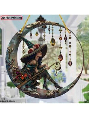 1 pieza, Colgante de cristal acrílico Bruja de la luz de luna, Decoración de ventana de vidrio de colores, Arte decorativo para colgar en la pared, Adecuado para patio, jardín, dormitorio, decoración del hogar, Halloween, decoración de fiestas, regalos para casa nueva, 2D