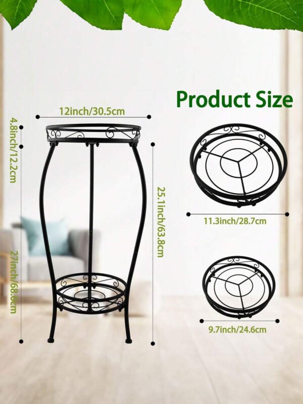1 paquete de soporte para plantas para interior y exterior, soporte para plantas de metal negro resistente a la oxidación de 2 niveles alto, estante resistente para múltiples plantas, soporte para macetas de flores, estantería redonda resistente para plantas - Imagen 3