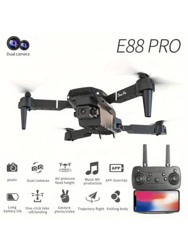 Drone E88pro con cámaras duales y doble batería, control remoto, despegue y aterrizaje con un solo botón, juguete para drones económico para principiantes para usar en interiores y exteriores, regalo de Navidad - Imagen 8
