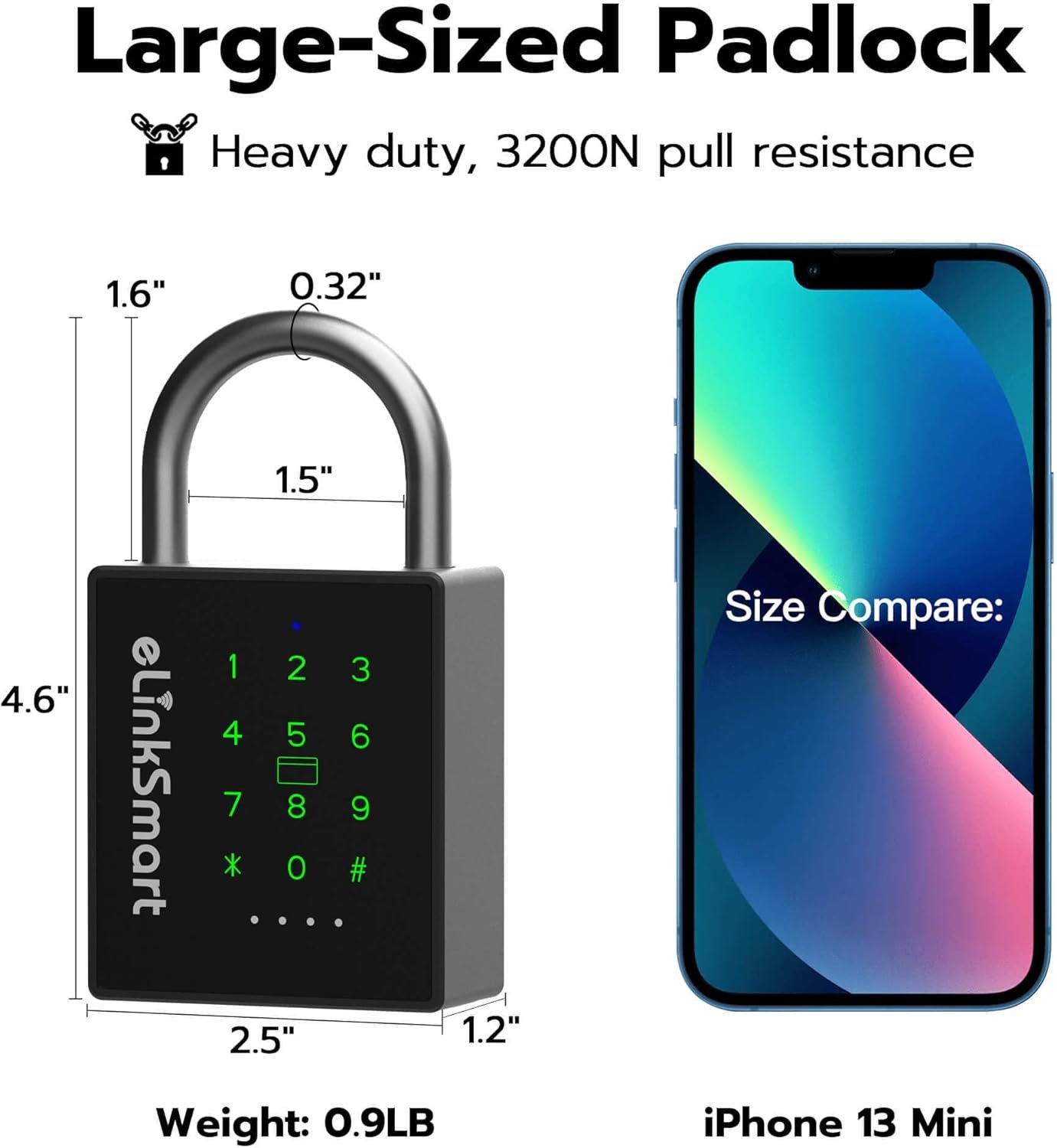 eLinkSmart Candado inteligente resistente con llave, bloqueo de almohadilla con teclado de código, resistente a la intemperie, Bluetooth RFID, cerradura electrónica de combinación digital sin llave - Imagen 2