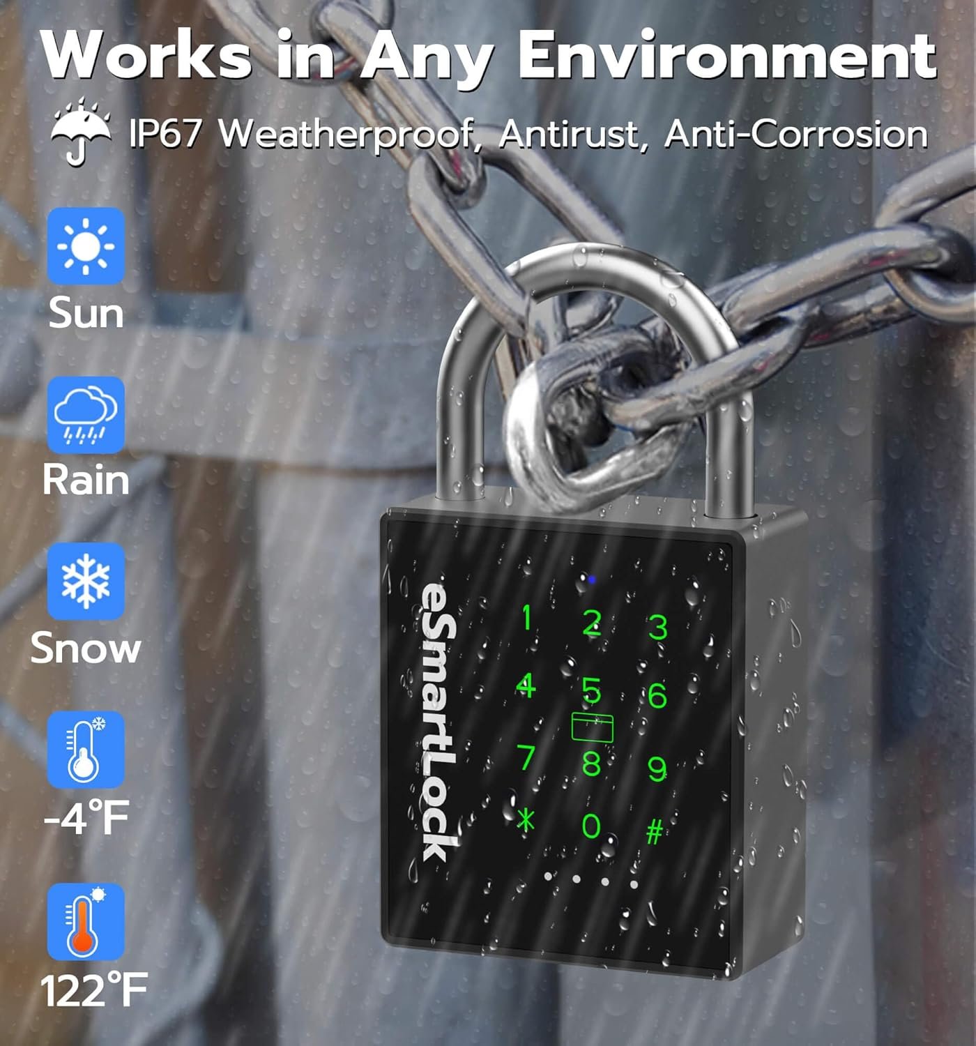 eLinkSmart Candado inteligente resistente con llave, bloqueo de almohadilla con teclado de código, resistente a la intemperie, Bluetooth RFID, cerradura electrónica de combinación digital sin llave - Imagen 5