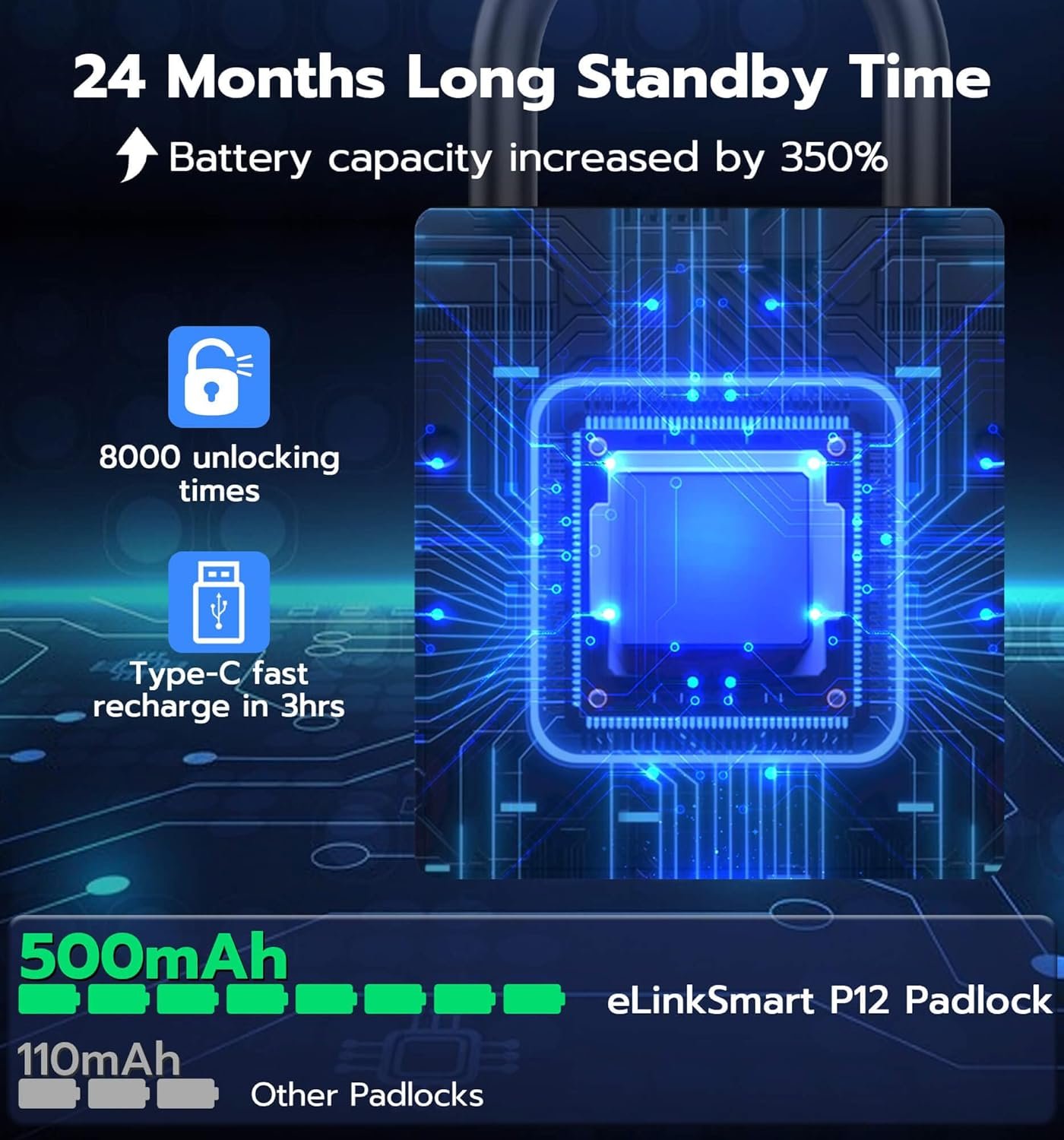 eLinkSmart Candado inteligente resistente con llave, bloqueo de almohadilla con teclado de código, resistente a la intemperie, Bluetooth RFID, cerradura electrónica de combinación digital sin llave - Imagen 6