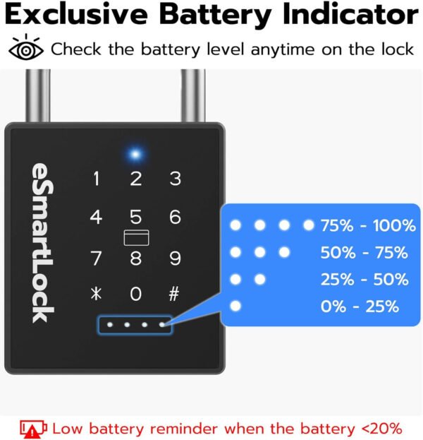 eLinkSmart Candado inteligente resistente con llave, bloqueo de almohadilla con teclado de código, resistente a la intemperie, Bluetooth RFID, cerradura electrónica de combinación digital sin llave - Imagen 8