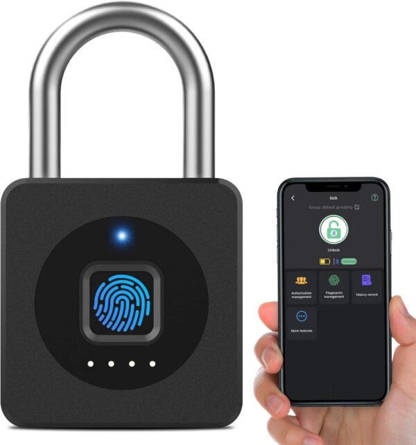 eLinkSmart Cerradura de casillero de gimnasio con huellas dactilares, candado biométrico sin llave, resistente a la intemperie, aplicación digital digital Bluetooth, cerradura inteligente para valla