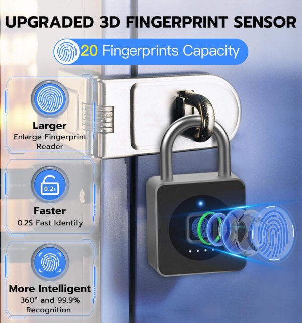 eLinkSmart Cerradura de casillero de gimnasio con huellas dactilares, candado biométrico sin llave, resistente a la intemperie, aplicación digital digital Bluetooth, cerradura inteligente para valla - Imagen 4