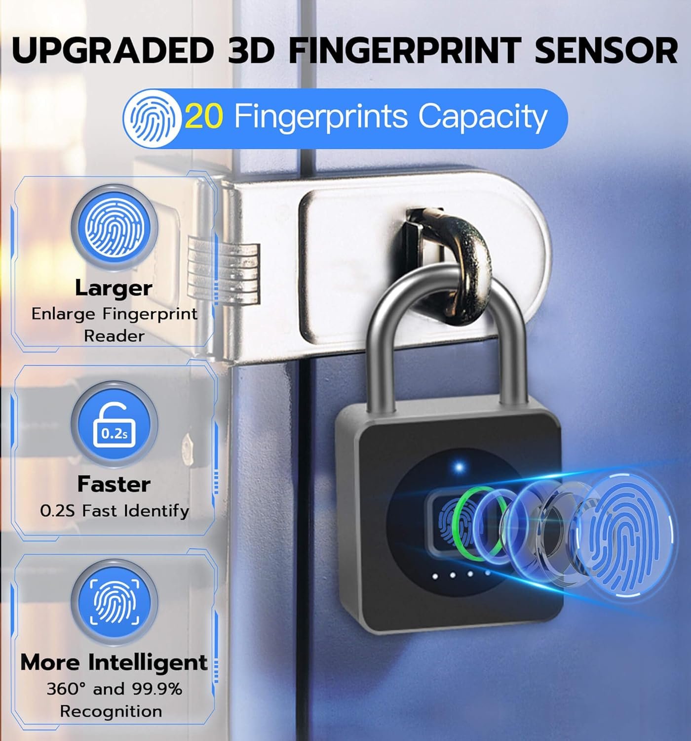 eLinkSmart Cerradura de casillero de gimnasio con huellas dactilares, candado biométrico sin llave, resistente a la intemperie, aplicación digital digital Bluetooth, cerradura inteligente para valla - Imagen 4