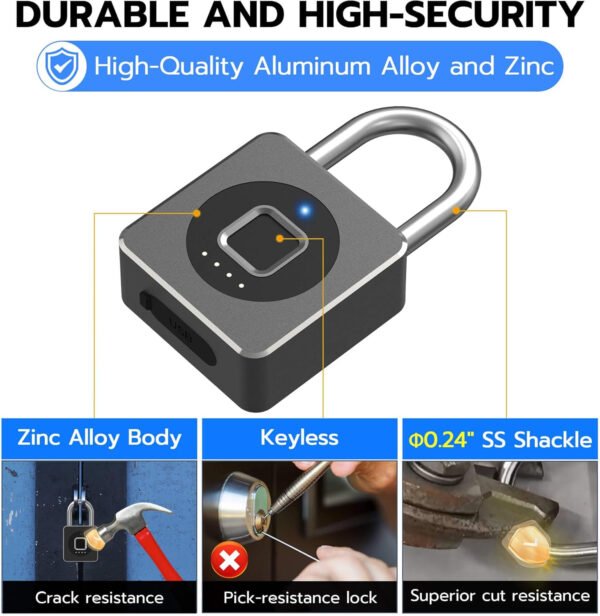 eLinkSmart Cerradura de casillero de gimnasio con huellas dactilares, candado biométrico sin llave, resistente a la intemperie, aplicación digital digital Bluetooth, cerradura inteligente para valla - Imagen 6