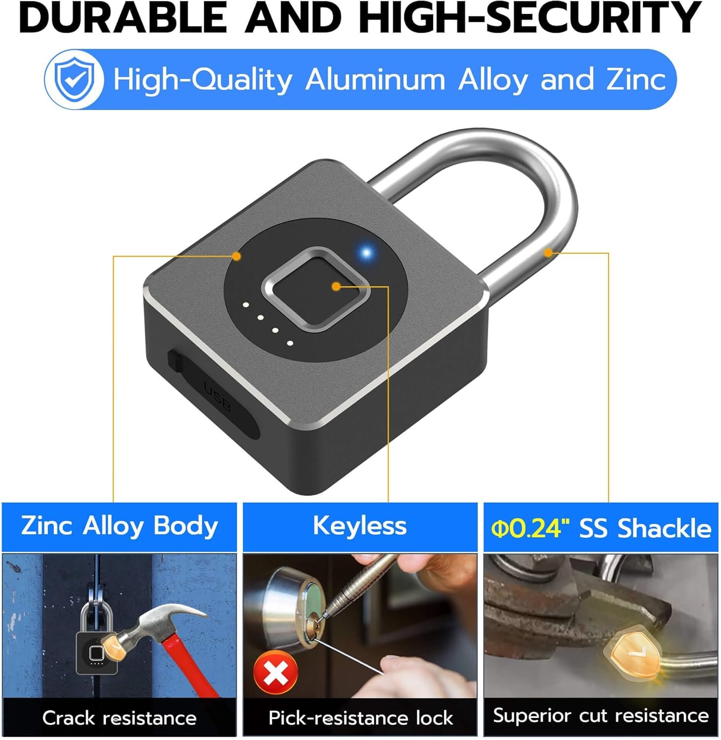 eLinkSmart Cerradura de casillero de gimnasio con huellas dactilares, candado biométrico sin llave, resistente a la intemperie, aplicación digital digital Bluetooth, cerradura inteligente para valla - Imagen 6