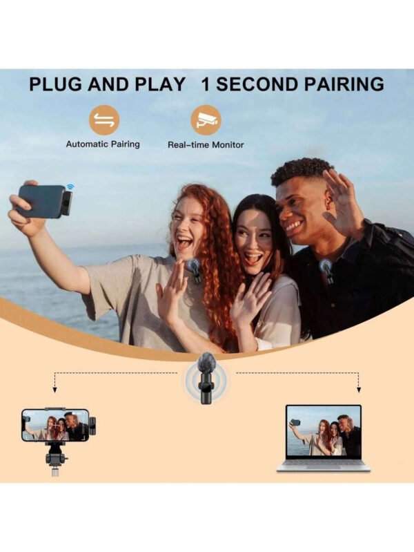 Micrófono inalámbrico de solapa para smartphone, micrófono inalámbrico plug-and-play para grabación de video/audio, micrófono de solapa para entrevistas/vlogs/enseñanza - Imagen 4