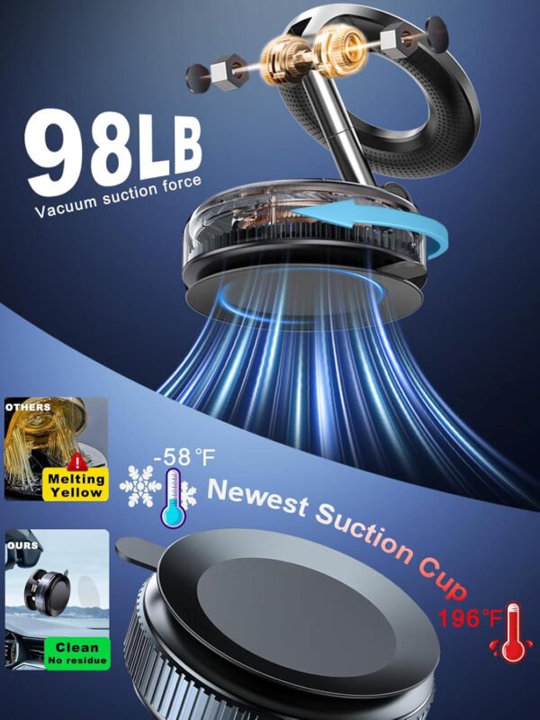Soporte magnético de teléfono mejorado al vacío de 360°, soporte magnético para teléfono para automóvil, soporte de teléfono con ventosa manos libres para automóvil/gimnasio/espejo/ducha - Imagen 4