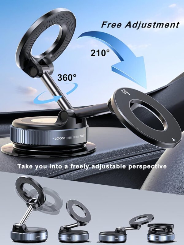 Soporte magnético de teléfono mejorado al vacío de 360°, soporte magnético para teléfono para automóvil, soporte de teléfono con ventosa manos libres para automóvil/gimnasio/espejo/ducha - Imagen 12