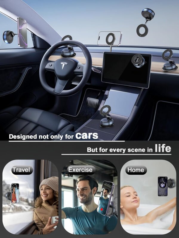 Soporte magnético de teléfono mejorado al vacío de 360°, soporte magnético para teléfono para automóvil, soporte de teléfono con ventosa manos libres para automóvil/gimnasio/espejo/ducha - Imagen 13