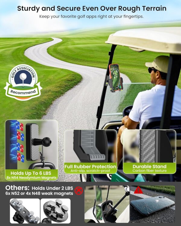 Soporte magnético para carrito de golf, soporta hasta 6 libras, instalación de clip de teléfono 3S, organizador de teléfono para iPhone Galaxy se adapta a EZGO Club Car Yamaha Icon, accesorios - Imagen 2