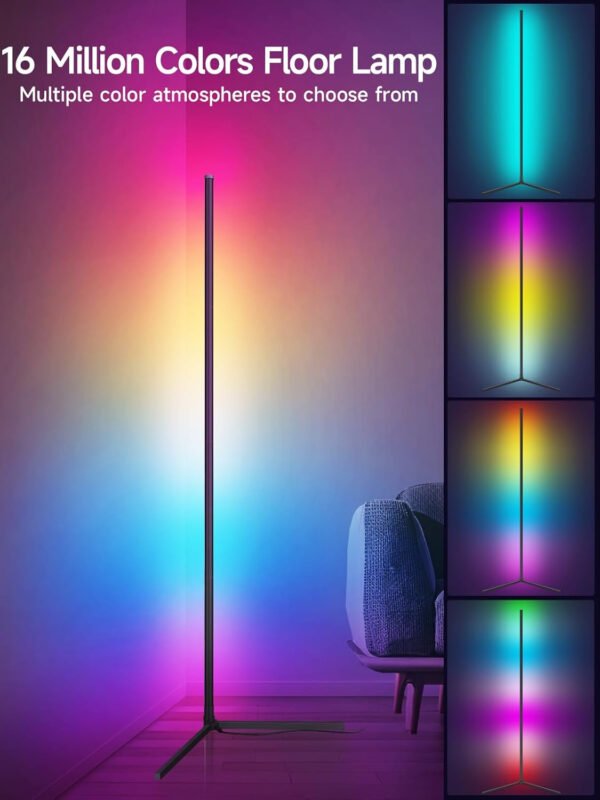 Lámpara de pie de esquina, lámpara de esquina LED RGB con sincronización de música, aplicación inteligente y control remoto, luz ambiental que cambia de color, lámpara LED con 16 millones de - Imagen 2