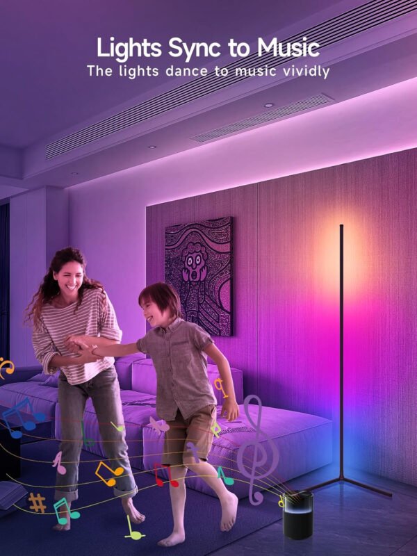 Lámpara de pie de esquina, lámpara de esquina LED RGB con sincronización de música, aplicación inteligente y control remoto, luz ambiental que cambia de color, lámpara LED con 16 millones de - Imagen 4
