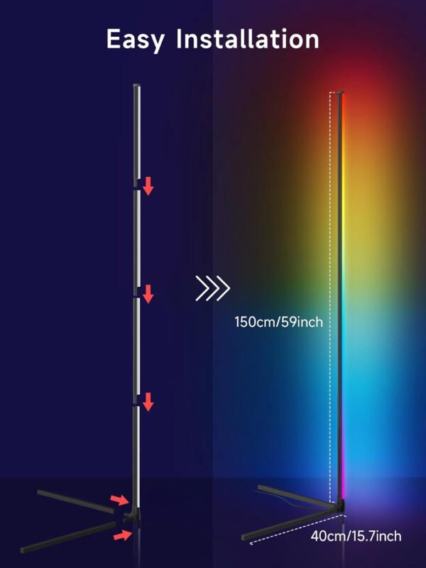 Lámpara de pie de esquina, lámpara de esquina LED RGB con sincronización de música, aplicación inteligente y control remoto, luz ambiental que cambia de color, lámpara LED con 16 millones de - Imagen 7