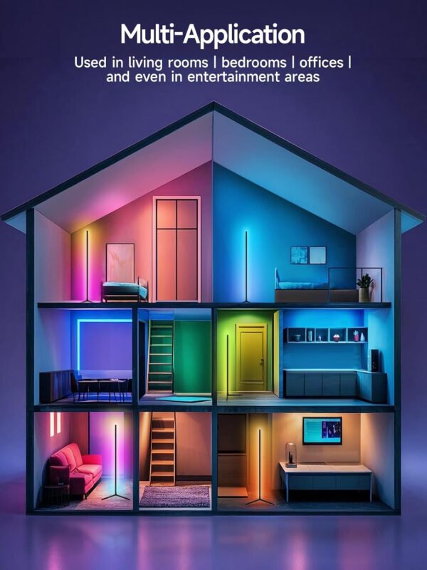 Lámpara de pie de esquina, lámpara de esquina LED RGB con sincronización de música, aplicación inteligente y control remoto, luz ambiental que cambia de color, lámpara LED con 16 millones de - Imagen 8