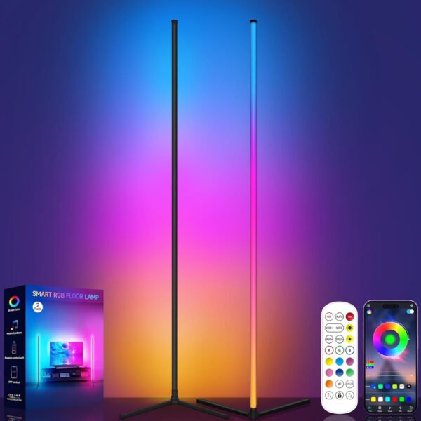 Lámpara de pie de esquina, lámpara de esquina LED RGB con sincronización de música, aplicación inteligente y control remoto, luz ambiental que cambia de color, lámpara LED con 16 millones de - Imagen 9