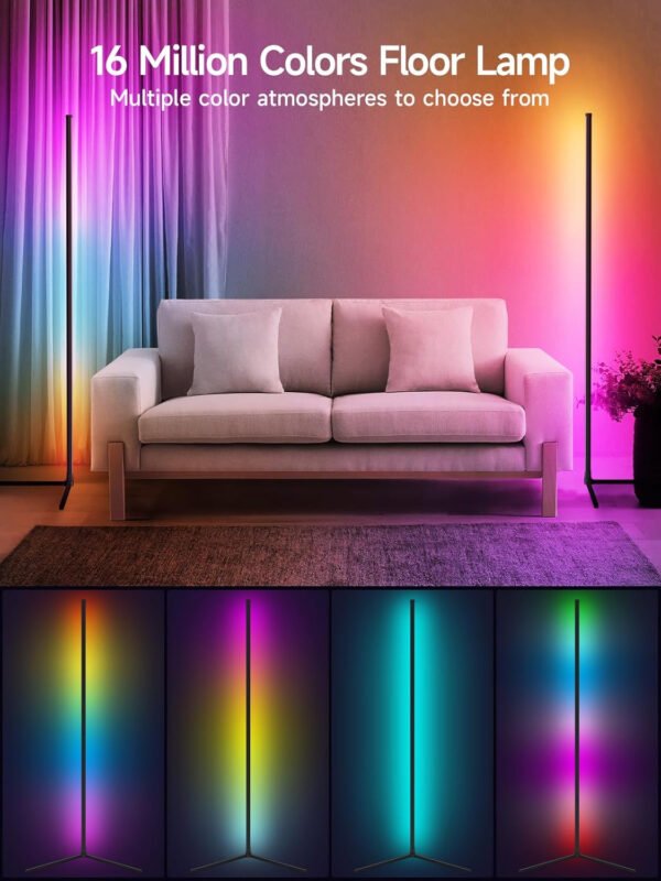 Lámpara de pie de esquina, lámpara de esquina LED RGB con sincronización de música, aplicación inteligente y control remoto, luz ambiental que cambia de color, lámpara LED con 16 millones de - Imagen 10