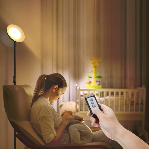 JOOFO Lámpara de pie, 30 W/2400 lm, luz LED cielo, moderna, 3 temperaturas de color, súper brillante, luz de poste alto con control remoto y táctil para sala de estar, dormitorio, oficina (negro) - Imagen 2