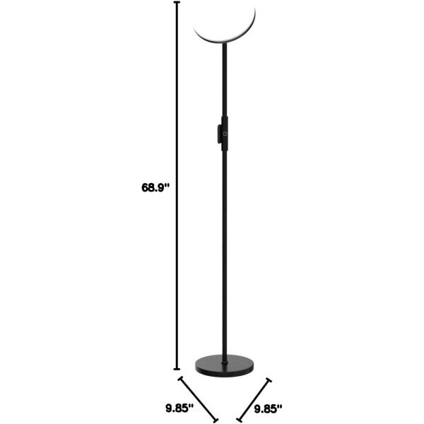 JOOFO Lámpara de pie, 30 W/2400 lm, luz LED cielo, moderna, 3 temperaturas de color, súper brillante, luz de poste alto con control remoto y táctil para sala de estar, dormitorio, oficina (negro) - Imagen 3