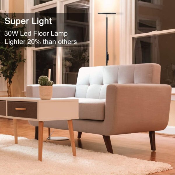 JOOFO Lámpara de pie, 30 W/2400 lm, luz LED cielo, moderna, 3 temperaturas de color, súper brillante, luz de poste alto con control remoto y táctil para sala de estar, dormitorio, oficina (negro) - Imagen 4