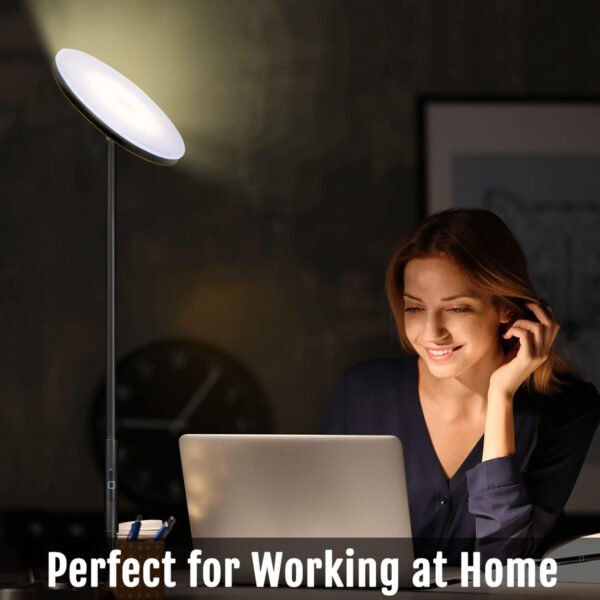 JOOFO Lámpara de pie, 30 W/2400 lm, luz LED cielo, moderna, 3 temperaturas de color, súper brillante, luz de poste alto con control remoto y táctil para sala de estar, dormitorio, oficina (negro) - Imagen 10