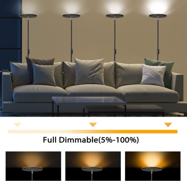 JOOFO Lámpara de pie, 30 W/2400 lm, luz LED cielo, moderna, 3 temperaturas de color, súper brillante, luz de poste alto con control remoto y táctil para sala de estar, dormitorio, oficina (negro) - Imagen 14