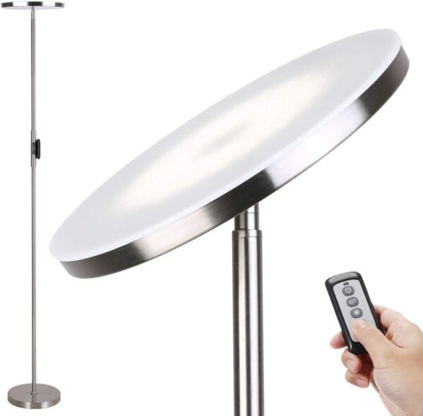 JOOFO Lámpara de pie, 30 W/2400 lm, luz LED cielo, moderna, 3 temperaturas de color, súper brillante, luz de poste alto con control remoto y táctil para sala de estar, dormitorio, oficina (negro) - Imagen 16